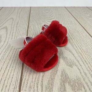 UGG Infant Fluff Yeah Furry Fuzzy Sandals 0/1 XS 0-6 months Ribbon Red $55